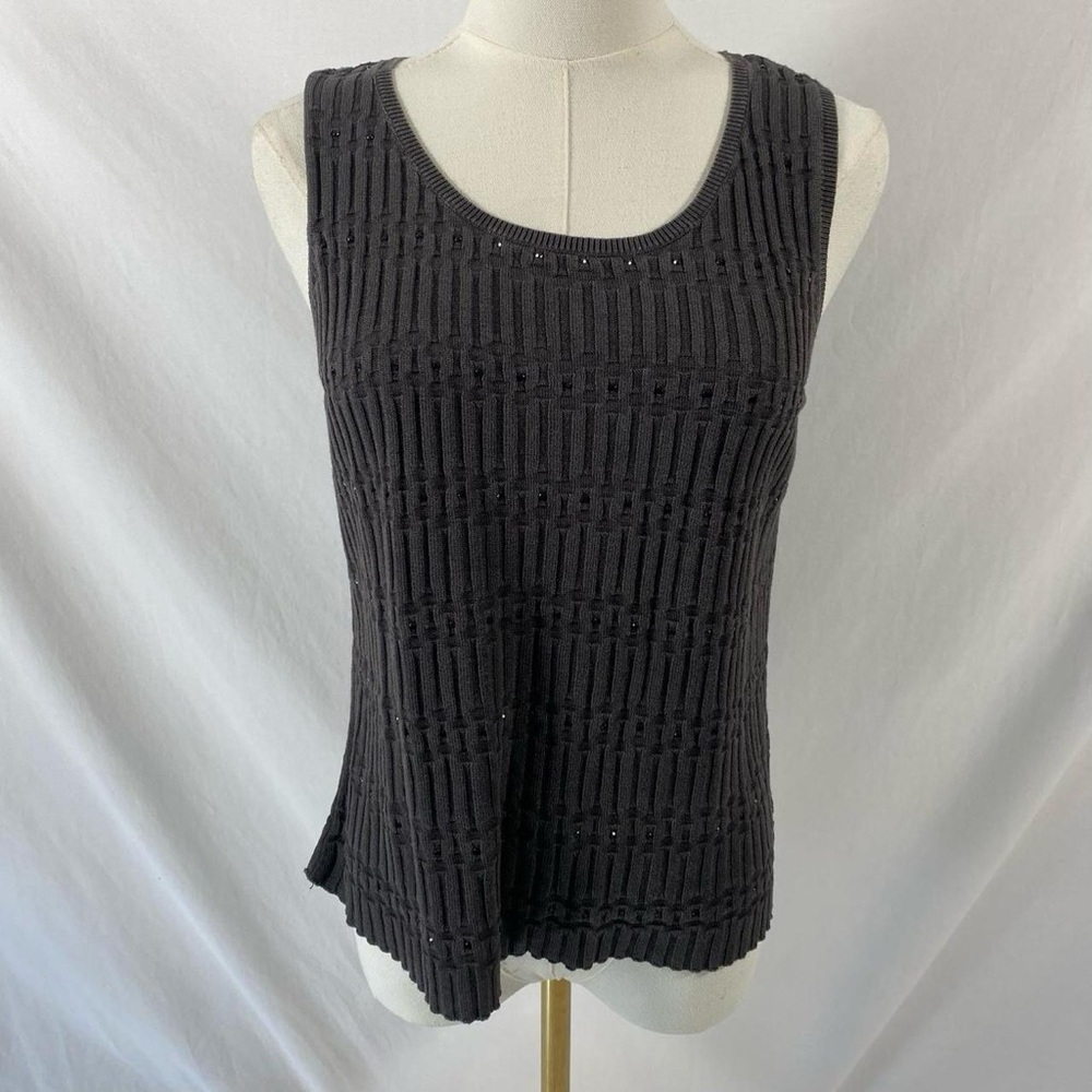 Alfani dark grey silk rhinestone tank top size large preppy formal whismy fairy